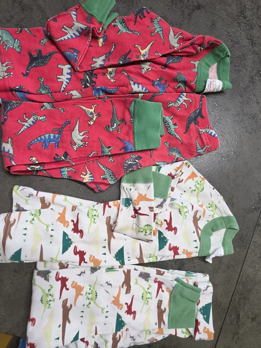 Disney Two-Piece Dinosaur Pajama Sets in Red and White with Green Trim